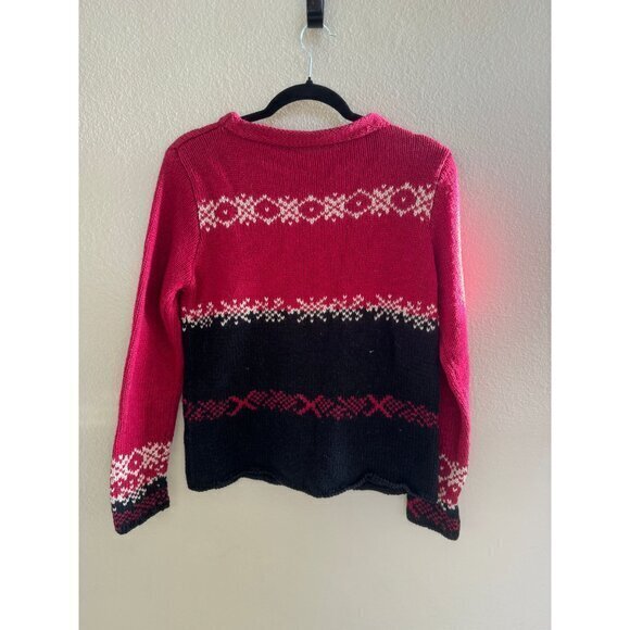 Women's Black & Red Sweater long sleeve fair‎ isle pattern pullover round neck - Picture 3 of 4